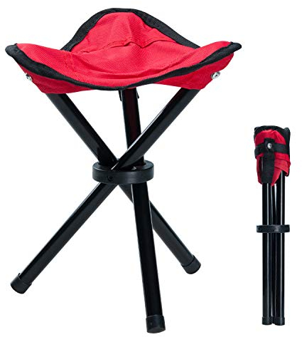 COVVY Outdoor-Stativhocker, tragbar, faltbar, klein, 3-beinig, Segeltuch-Stuhl für Wandern, Camping, Angeln, Picknick, Strand, Grillen, Reisen, Rucksackreisen, Gartensitz (rot)