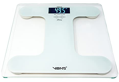 VIBAS iVoice Body Sprechende Personenwaage, für Blinde oder ältere Menschen, spricht 5 Sprachen, klare Stimme, Gewichtswiederholung, einstellbare Lautstärke, inkl. Batterien