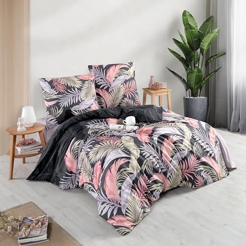 ZIRVEHOME Bettwäsche Set zweiteilig, 155x220cm Bettbezug, Baumwolle, Palmen Design Pink, Hena