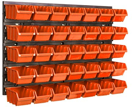 35 stck. Box Lagersystem Wandregal 58 x 39cm Stapelboxen Schüttenregal Sichtlagerkästen Extra Starke Wandplatten Regal Erweiterbar Werkstattregal Lagerregal Werkstattwandregal Steckregal