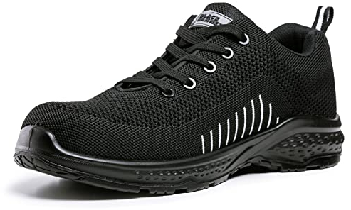 BLACK HAMMER Sicherheits Turnschuhe für Männer metallfreie S1P SRC Ultraleichte Verbundwerkstoff-Zehenkappe Kevlar-Mittelsohle Nichtmetallische Arbeitsschuhe Knöchelwandersc 2222 (45 EU, Weiss)