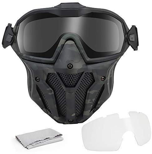 Máscara táctica desmontable con sistema de ventilador antivaho, protección de cara completa CS Wargame Combat Airsoft Paintball Accesorios