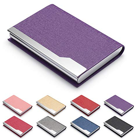 FACATH Porte-cartes de visite pour femme, porte-cartes en métal, porte-carte fin, porte-cartes de visite pour homme et femme avec fermeture magnétique - Violet