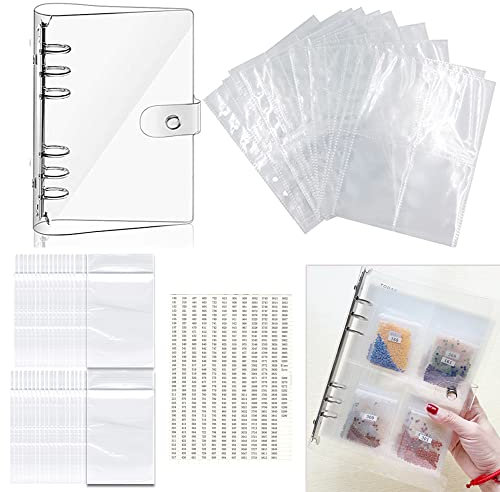 Diamond Painting Storage Containers Beads Storage Book A5 Binder with Pockets, Self Sealing Plastic Bags, Color Number Stickers