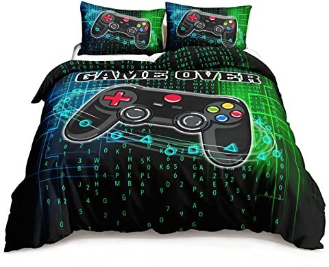 HOSIMA Gamepad Bettwäsche für Kinder Jungen Jugendliche 2 teilig Spieler Bettbezug Set für Einzelbett, 1 mal 135x200cm Moderner Bedruckter Bettbezüge mit Reißverschluss und 1 mal 80x80cm Kissenbezug