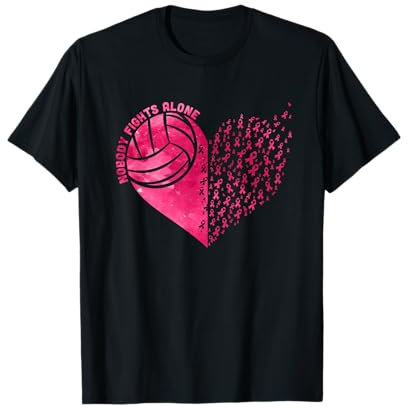 Nobody Fights Alone Pink Volleyball Brustkrebs-Bewusstsein T-Shirt
