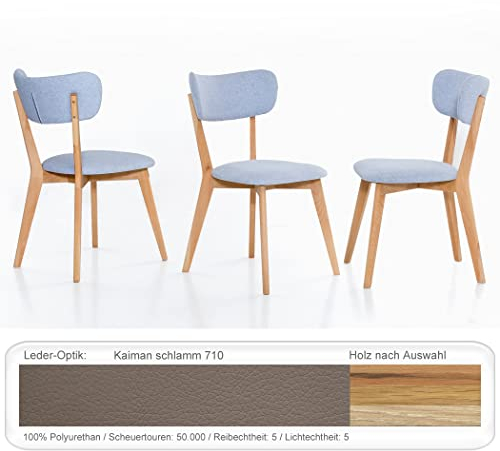 expendio 4X Stabiler Holzstuhl Norina 12 Polsterstuhl Esszimmerstuhl Küchenstuhl Massivholzstuhl Verschiedene Varianten, Holzart:Kernbuche geölt, Bezugstoff:Kaiman Schlamm