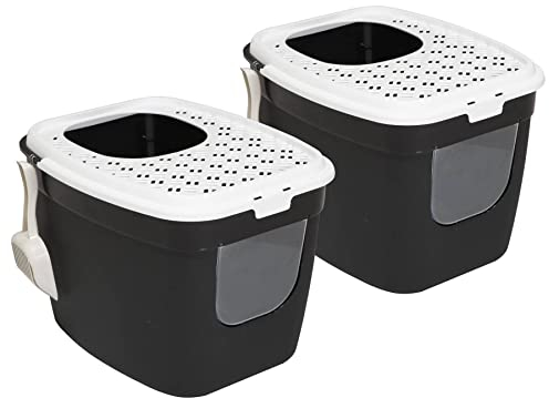 2er Sparpack Katzentoilette Katzenklo mit Einstieg vorne und Oben Schwarz-Weiß