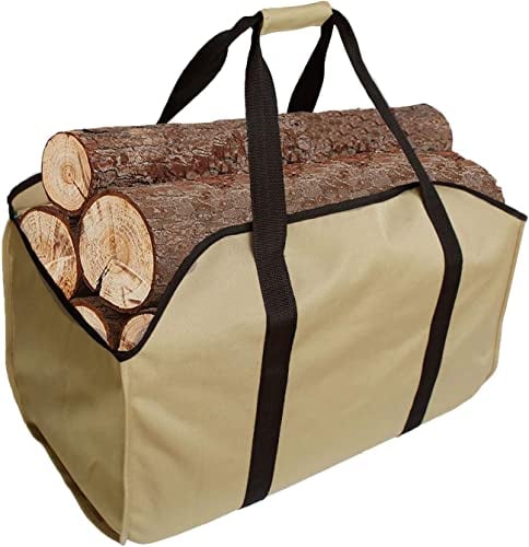 Premium Kaminholztasche, aus Polyester, tragbarer Feuerholzkorb, Faltbare Kamintasche,Wasserdichte Kamintasche (Khaki)