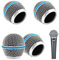 DaKuan - 4 têtes de microphone en métal, avec éponge, compatibles avec les microphones Beta58a, SM58, PGX24, SLX4, SM58LC, maille en acier bleu, couleur argentée