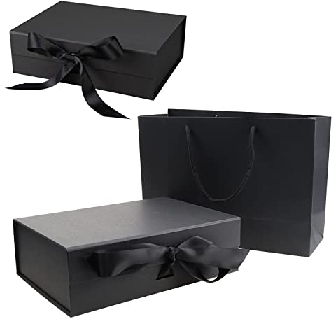Geschenkbox mit Deckel Geschenkkarton Magnetische Geschenkverpackung Box Schwarze Geschenkbox mit Schleife Band für Hochzeiten Weihnachten Geburtstage Usw Rechteck Gift Box