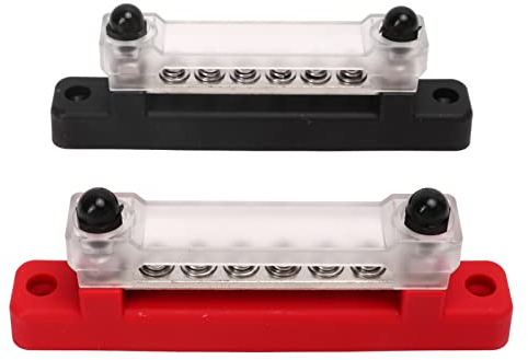 Stromverteilerblock mit 6 Pfosten, Stromschienenpaar, 48 V, 150 A, 2 Stifte, Batterieklemmen, Verteilerblock mit 12 Klemmen und Abdeckung für Auto, Wohnmobil, Boot Boots-/Yachtteile