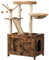 HOOBRO Arbre à Chat, Maison de Toilettes pour Chat avec Volets battants et Poteau à Griffe, Meuble en Bois d’ingénierie, Design Cache-litière, 56 x 48 x 112 cm, Marron Rustique EFG48MZ03