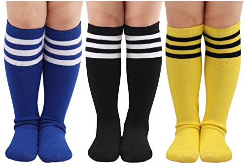 DRESHOW Kinder Kleinkind Fußball Socken Gestreift Knie hohe Baumwolle Socken Uniform Sport Lange Rohr Socken für Jungen Mädchen Kind