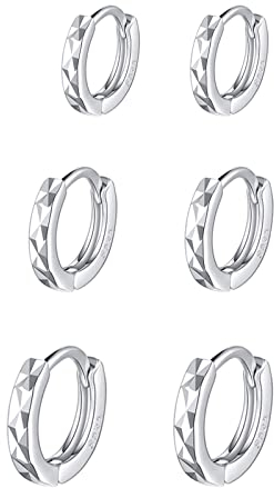 Ohrringe Silber 925 Creolen Silber Klein Damen,3 Paar Ohrringe Kreolen Silber Herren Ohrringe Set für Männer Hypoallergene Ohrringe Helix Piercings für Frauen Mädchen 8mm 10mm 12mm
