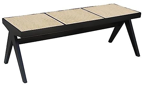 XIAOZHUANGXIONG Rattanbank Massivholzbank, Handgewebtes Design for Essbank, Rattan-Terrassensofa, Rustikales Design, Schmale Bank, Esszimmer, Schlafzimmer (Color : Black)