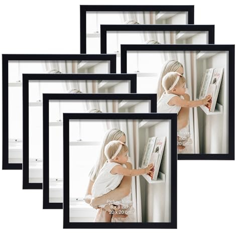 Giftgarden 7 Stück Bilderrahmen Quadratisch 20x20 cm, Schwarz Fotorahmen Collage Set für 10x10 cm Fotos mit Passepartout, Wand- oder Tischaufsteller