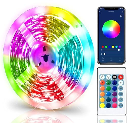 DSL Led Strip Lights 1M, Light Strips with Smart App Control Remote, 5050 RGB Music Sync Colour Changing, Led Lights for Decoration, Bedroom Lighting, Party, Cabinet, TV USB Bluetooth
