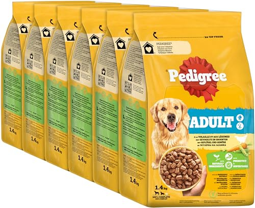 Pedigree Adult Hunde Trockenfutter für ausgewachsene Hunde mit Geflügel und Gemüse 6x1,4kg