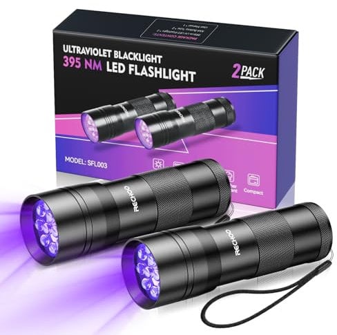 Black Light UV Flashlight 2 Pack, 12 LED 395nm UV Flashlight, Portable Mini UV Light Waterproof, Blacklight for Pet Urine Detection, Dry Stains, Bed Bug, Fluorescent Agent (Batteries not included)