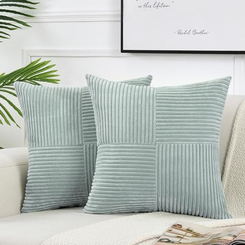 FDTERN 2er Set Graublau Kordsamt Kissenbezug 50x50CM Weich Moderne Dekorative Kissenbezüge Kissenhülle Dekokissenbezug Sofakissen Dekokissen Boho Deko für Sofa Schlafzimmer Wohnzimmer Balkon