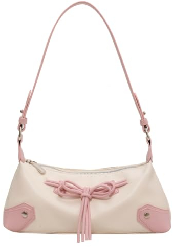 DKIIL NOIYB Umhängetasche aus PU-Leder mit Schleife Y2K Achseltasche für Teenager-Mädchen Vintage Clutch Crossbody Bag mit Fliege Achseltasche Tote Bag aesthetic mit 2 Schultergurte