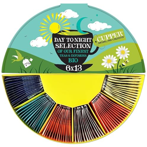 Cupper Bio Tee Geschenkset, 6 Sorten Kräutertee und Früchtetee für den ganzen Tag, Tee Set, Geschenkbox, Kollektion ausgewählter Biotees (1 Box, 78 Teebeutel)
