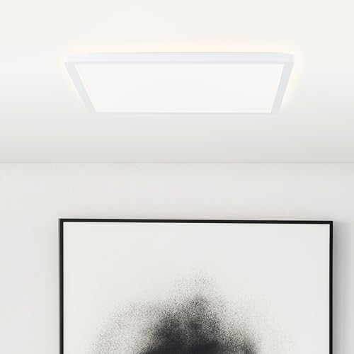 Lightbox LED Paneel mit Backlight Effekt & CCT & Memory Funktion & Nachtlicht & Timer - dimmbar per Fernbedienung - zeitloses Wand- & Deckenpanel - 42 x 42 cm - 3200 lm - aus Kunststoff - in Weiß