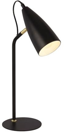 Licht-Erlebnisse Schreibtischlampe Schwarz Gold 46,5 cm hoch verstellbarer Schirm für E14 Metall Retro Tischleuchte Wohnzimmer Leselampe Arbeitszimmer