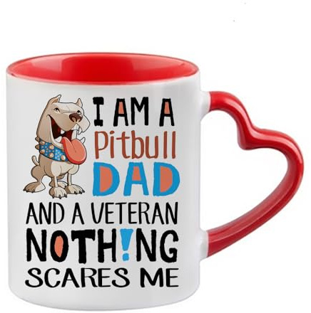 I Am a Pitbull Dad, Dog Dad Gift, Dog Lover Gift, 11oz Heart Handle Cup, Coffee, Tea Mug. (Red)