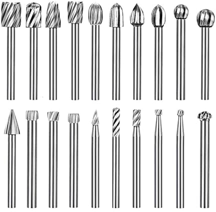 Takelablaze Carving Bits 20pcs Rotary Bits Burr Set Wood Engraving Router Bit with 1/20.3 cm Shank Rotary Tools Accessories for DIY Woodworking Carving Engraving Drilling