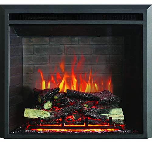 FLAMME 28 Freestanding Electric Fireplace Insert, Wembury, Black | Suitable for Media Wall or Mantel Surround, With 1kW-2kW Fireplace Heater, 3 Dimmable LED Flame Options, Remote Control