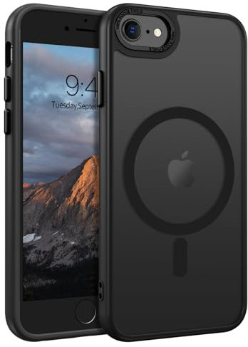 GaoBao Cover Magnetica per iPhone SE 2022/iPhone SE 2020/iPhone 8/7, [Compatibile con MagSafe] Custodia Traslucida Opaca Protettiva Sottile Antiurto Retro Resistente Anti-Scivolo Case 4,7, Nero