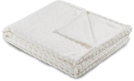 Como Kuscheldecke Weiß im Zopfmuster, Fleecedecke, kuschelige Wohndecke, 100% Polyester, 280 GSM, gesäumte Einfassung 150 x 200 cm