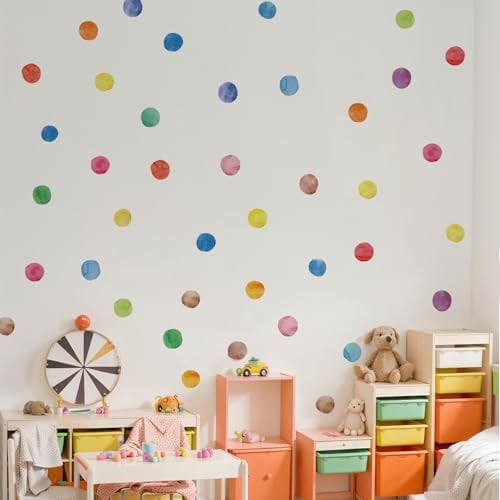 87PCS Bunt Wandtattoo Kinderzimmer, Tupfen Wandsticker & Aquarell Polka Dots Wandaufkleber, DIY Selbstklebend Kreise Pastell Stickers Wandsticker für Babyzimmer Wanddeko Schlafzimmer