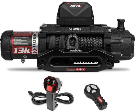 X-Bull Cabrestante eléctrico de 5,896.7 kg. Capacidad de Carga con Cuerda sintética de 80 pies y Cable Hawse Fairlead 12V IP68 Impermeable, con Cable e inalámbrico para vehículo Todoterreno 4WD 4x4