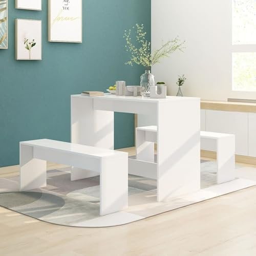 Somanki Juego de Comedor 3 Piezas, Conjunto Mesa Y Sillas Comedor, Mueble De Cocina, Conjunto Mesa Y Sillas Cocina, Mesa Cocina con Sillas, Madera contrachapada Blanco