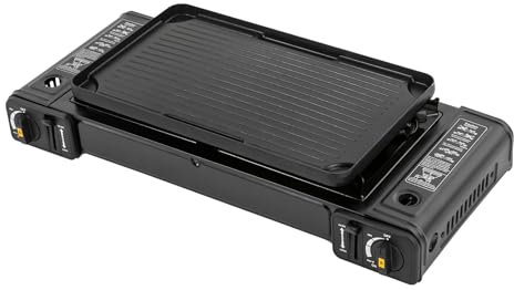 Fornello a gas nero con dispositivo di sicurezza per interni, piano cottura a gas, per campeggio, viaggi, escursioni, picnic, 64 x 27,8 x 8 cm