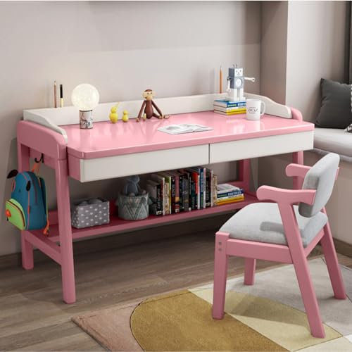 Moderner rosa Schreibtisch aus Holz mit Ablage, Schubladen, Studententisch, Computer-Arbeitsplatz (78,9 cm)