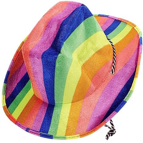 WRITWAA Regenbogen-Cowboy-Hut Fedora-Hut mit Regenbogenstreifen Regenbogen-Kappe Hut Frauen Cosplay-Partyhut Clownhut Hut für Lesben Pride-Parade-Hut Regenbogenhut für die Pride Parade Eva