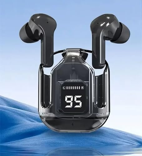 AYMBH True Wireless Bluetooth 5.3 Earbuds with Transparent Design, LED Display, 3D HiFi Stereo, IPX8 Waterproof Noise-Cancelling Mic, 35-Hour Playtime for Sports, Work, Fitness, Smartphone, Tablets