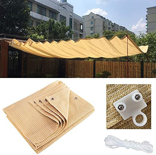 Terrassen-Pergola-Sonnensegel, einziehbar, UV-beständig, 85 % atmungsaktiv, wasserdicht, HDPE, rechteckig, ausziehbarer Bezug für verbesserte Wohnatmosphäre (Farbe: Beige)