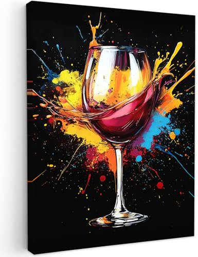 MuchoWow© Impression sur Toile Decoration Murale Peinture 30x40 cm Tableaux Decoratifs Muraux Déco Chambre Tableau Salon Vin - Verre - Graffiti - Apéritif - Rouge - Peinture