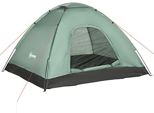Outsunny Kuppelzelt für 2 Personen leicht, stabil wasserdicht Familienzelt mit Tür&Fenster Packtasche, Haken, Campingzelt mit 2000mm Wassersäule Zelt für Camping Reise Trekking Garten