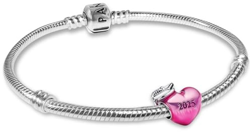 PANDORA Damenarmband Starter-Set Pinkfarbener 2025 Abschluss Herz-Charm | Armband mit Bead für Frauen 925 Silber Geschenk-Set