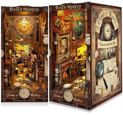 Book Nook Kit für Erwachsene - CRIOLPO DIY Miniatur Haus Holzpuzzle 3D Puppenhaus - Buchstütze für Bücherregal Deko mit Led Licht Kreatives Geschenk für Leser