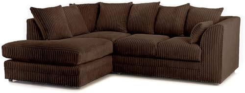 SOFASELECTIONUK LTD Jumbo Cord Scatter Back 4-Seater Left Hand Facing Corner Sofa: Elevate Your Living Room With Comfort and Style (Brown, Left Hand Facing)