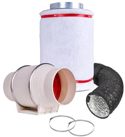 Mammoth TT Twin Speed Inline Fan Kit – Complete Ventilation Set with Carbon Filter, Ducting & Clips – Available in 4” 5” 6” 8” 10” 12” – Plug & Play Grow Tent Air Extractor (6 Inch Kit)