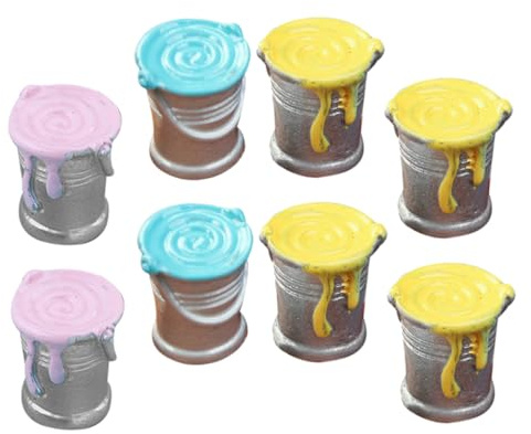 FUNNETOYU 8Pcs Miniature Paint Bucket Dollhouse Decor Decorative Paint Pot Figurines Mixed Colors for DIY Scenes and Photo Props