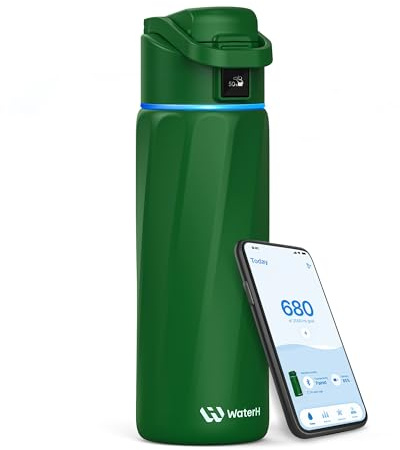 WaterH Boost Smart Water Bottle Tracker with Reminder, Emerald, 710ml | BPA-Free Double Wall Vacuum Insulated Stainless Steel, Leakproof, Wide Mouth, Fits Cup Holders, Ideal for Halloween